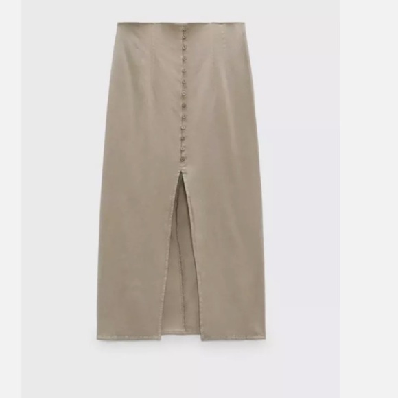 ZARA STRETCH ECRU
SLIT Button Straight Khaki Linen
SKIRT MIDI RARE - Picture 3 of 7